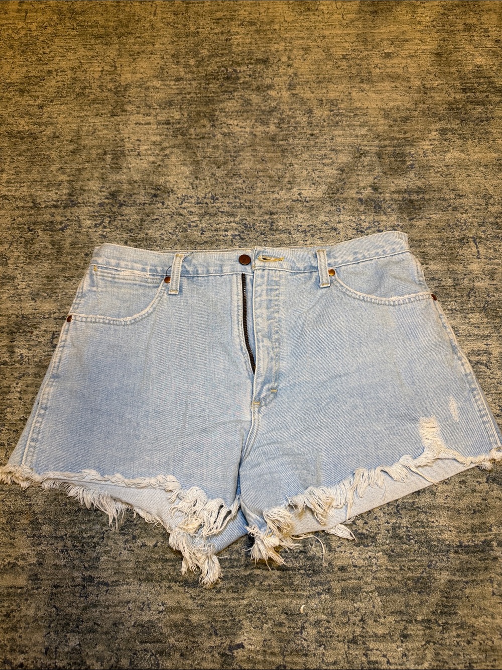 Wrangler Light Blue Frayed Denim Shorts